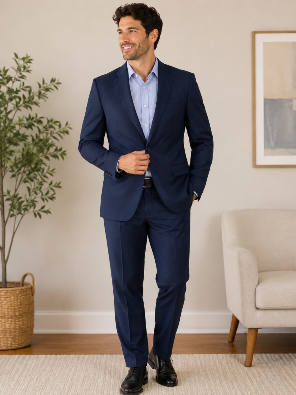 Rockin’ Sartorial Roma Navy Suit 42R 36 Slim Modern Fit